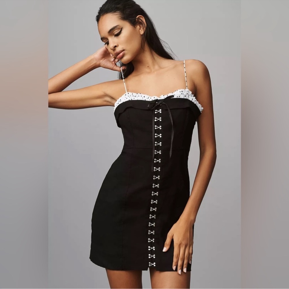 Anthropologie Black Mini Dress with White Details